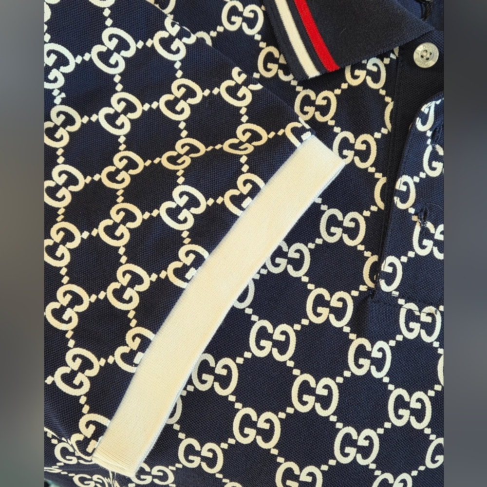 Gucci Navy Blue Patterned Polo Shirt Mens Size XXL ] Fits Like XL - Picture 5 of 9